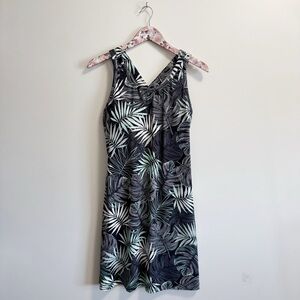 TITLE NINE Cirque de la Vie Aloha Leaf Print Dress M Medium Black Green